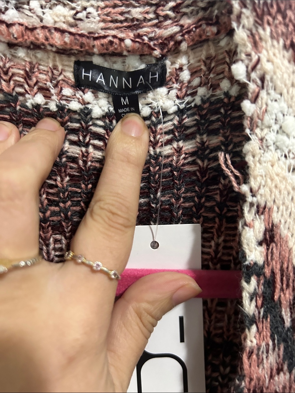 Hannah Burgundy, Cream & Gray Zigzag Open-Front Cardigan - Picture 2 of 3
